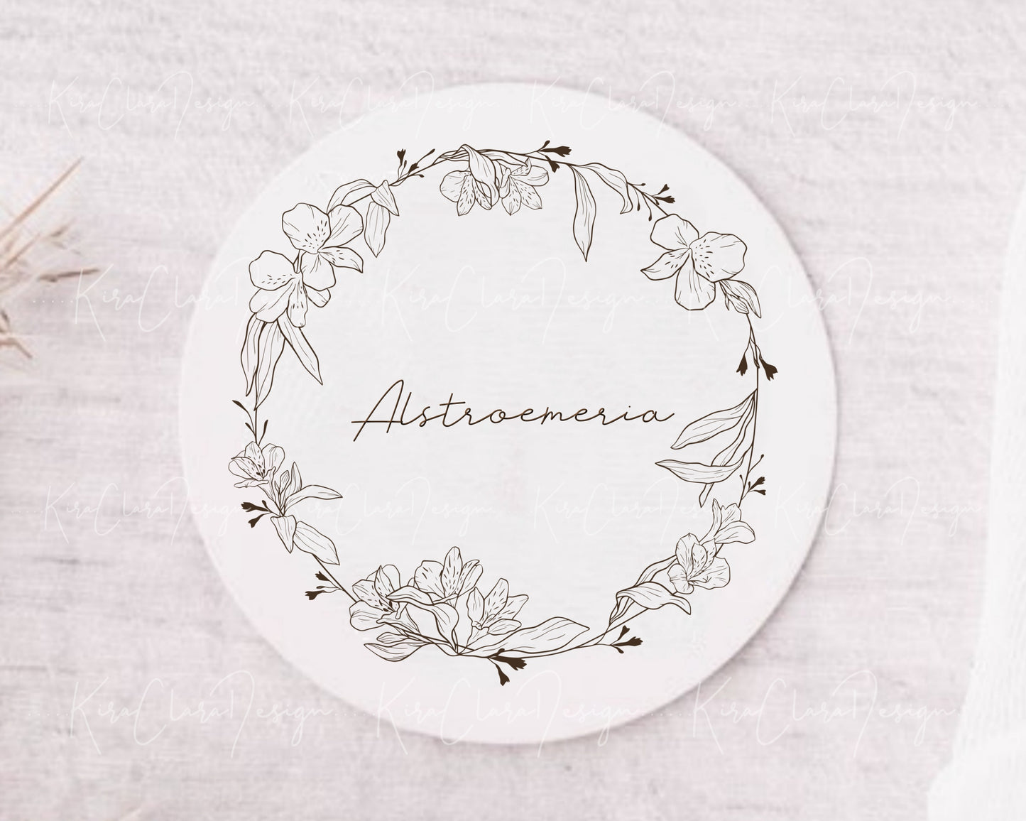 Alstroemeria Flower (Peruvian Lily) Full Wreath Clipart/ Black & White