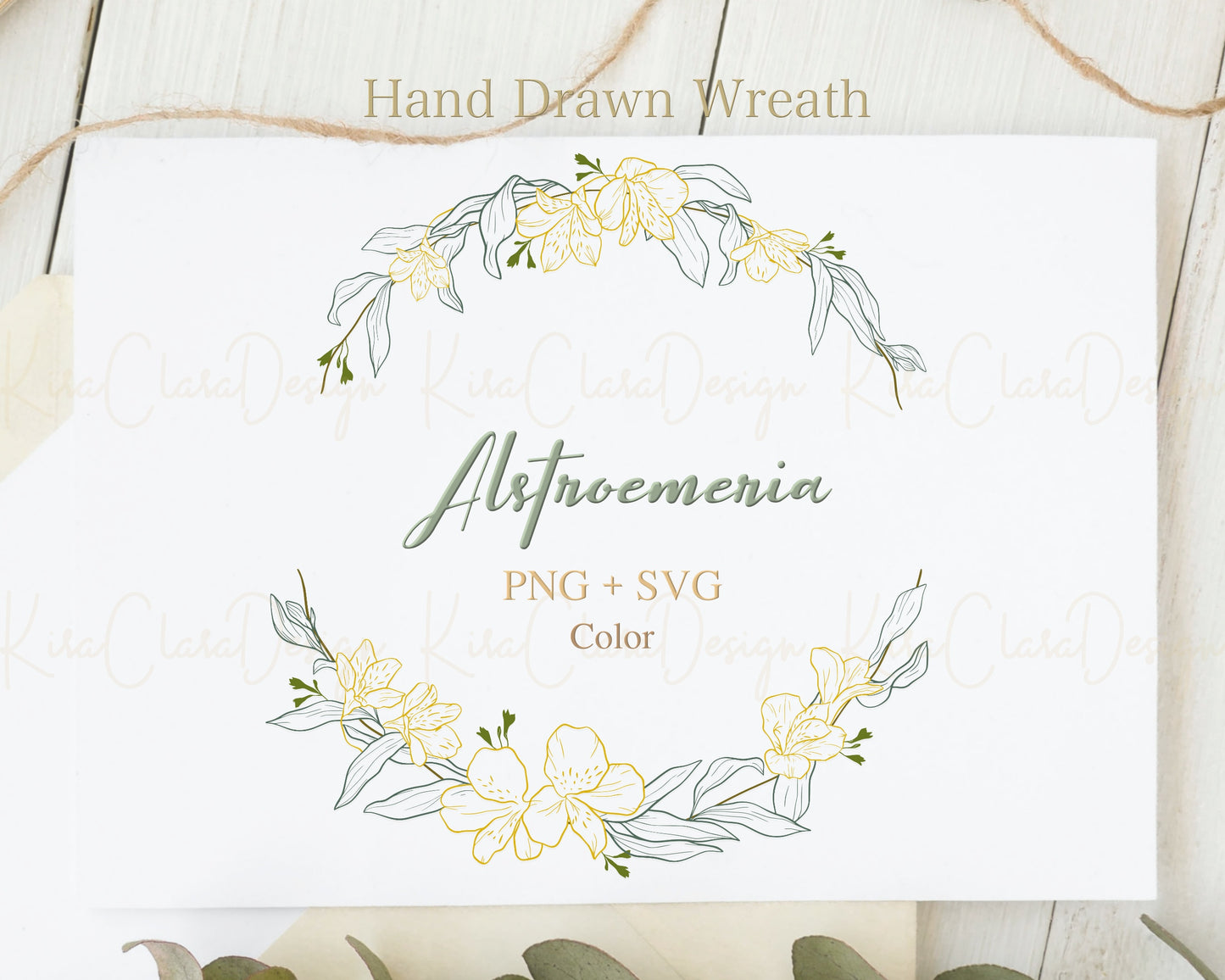Alstroemeria Flower (Peruvian Lily) Half Wreath Clipart/ Color Outline