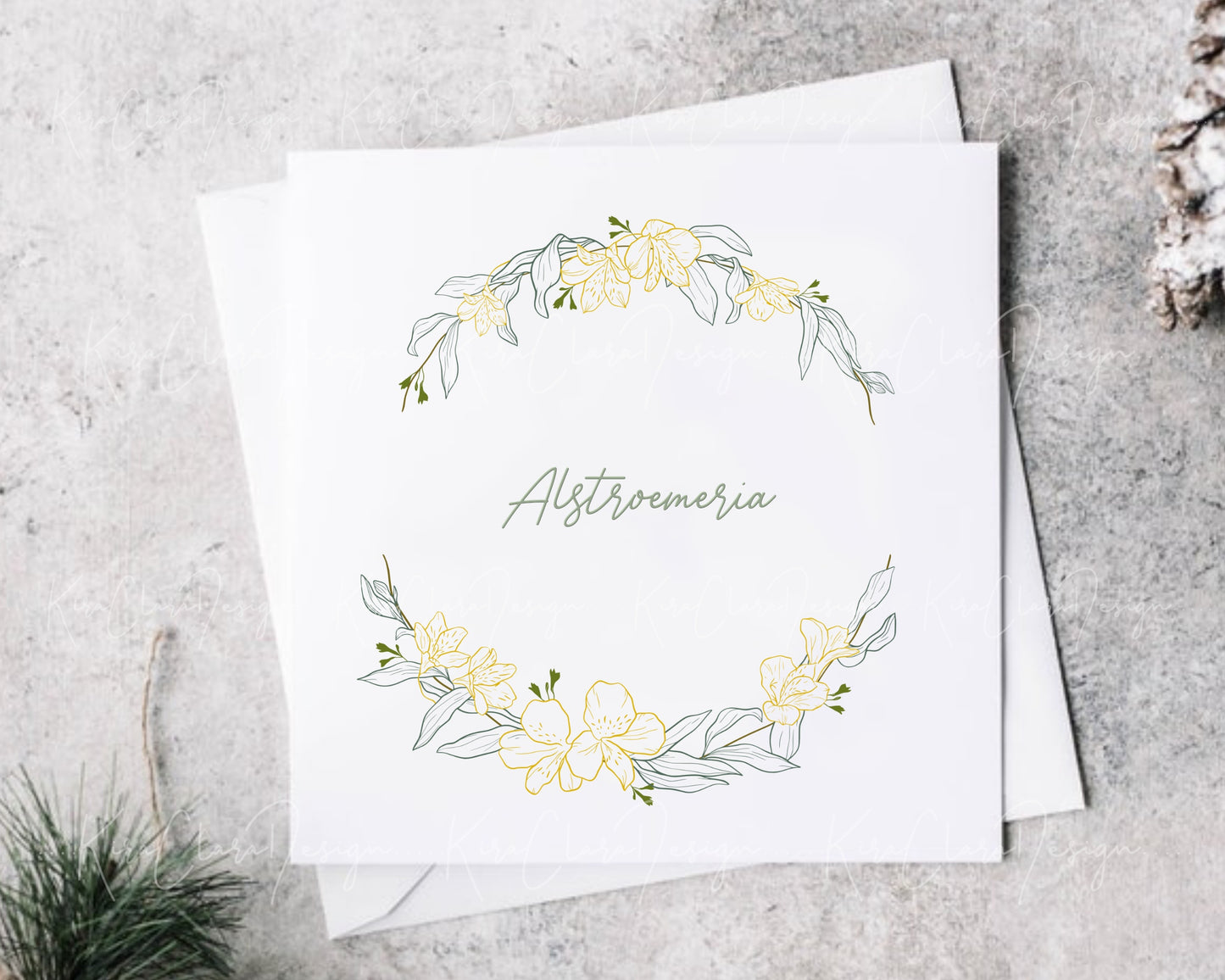Alstroemeria Flower (Peruvian Lily) Half Wreath Clipart/ Color Outline