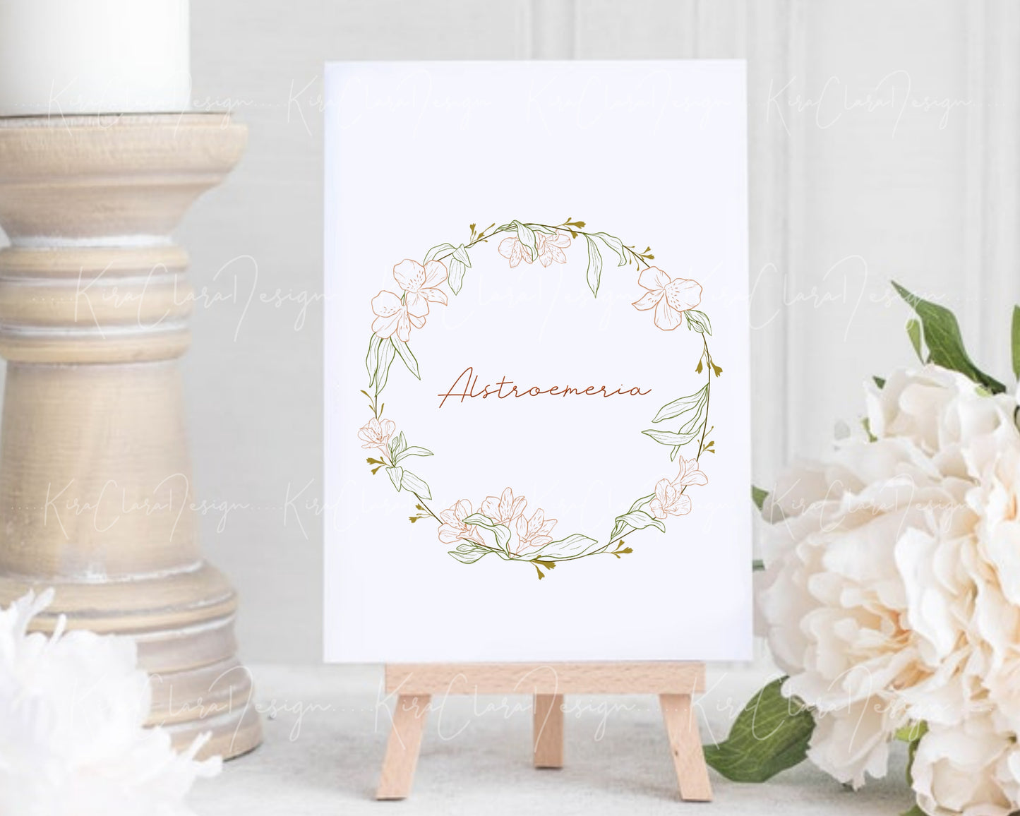 Alstroemeria Flower (Peruvian Lily) Full Wreath Clipart/ Color Outline