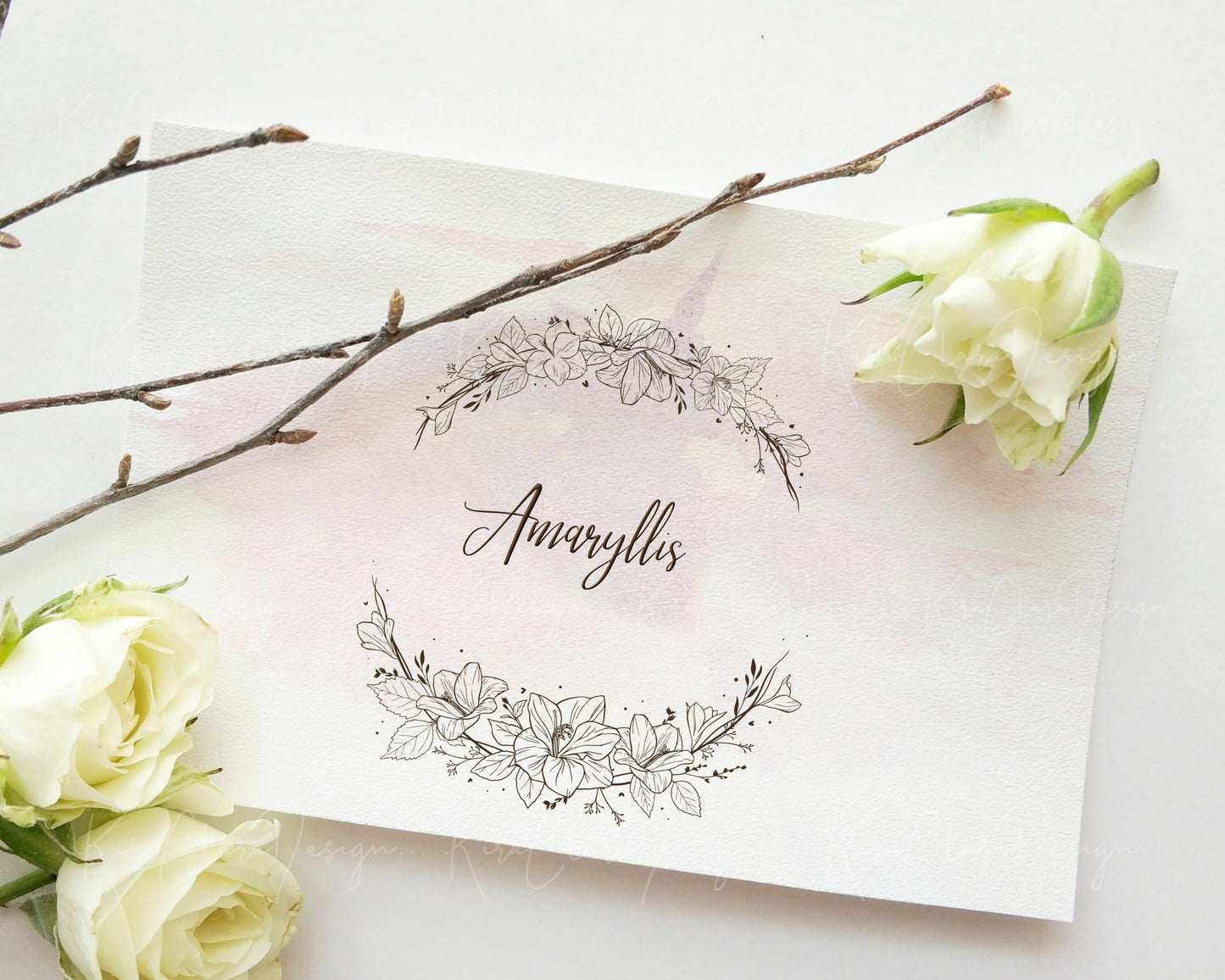 Amaryllis (Hippeastrum) Flower Half Wreath Clipart/ Black & White
