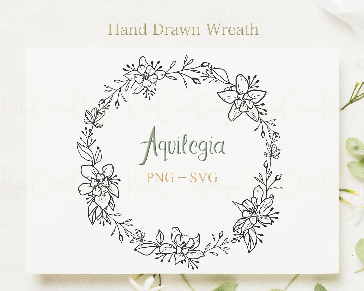 Aquilegia Flower Circle Wreath Clipart