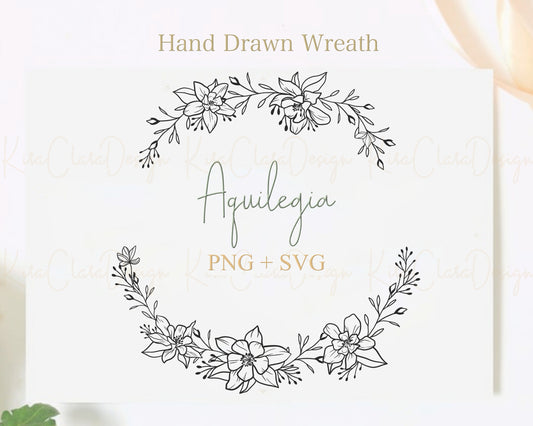 Aquilegia Flower Half Wreath Clipart
