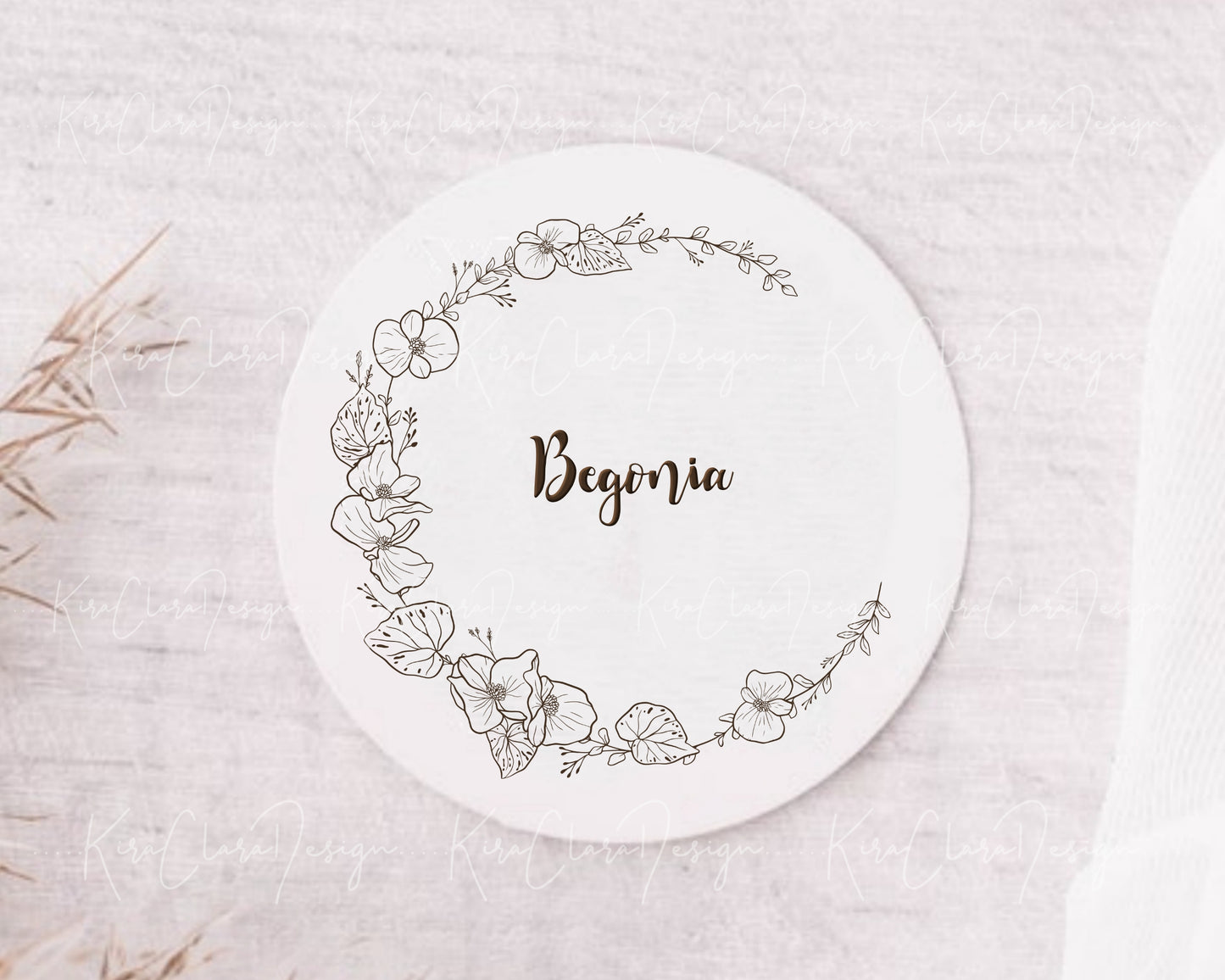 Begonia Flower Wreath Clipart / Black & White Color