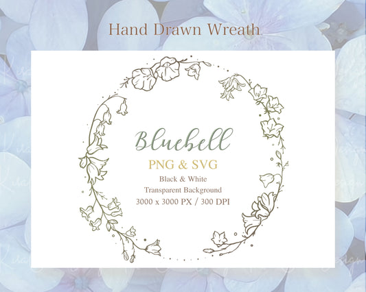 Bluebell Flower Botanical Full Wreath Clipart