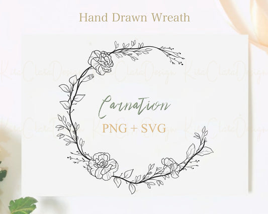 Carnation Flower Circle Wreath Clipart