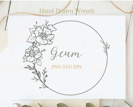Geum (Avens ) Flower Circle Wreath Clipart