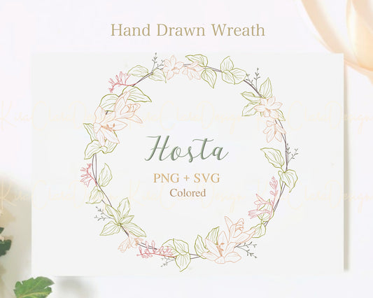 Hosta Plant (Plantain Lilies) Full Flower Wreath Clipart/ Color