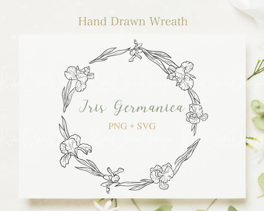 Iris Germanica Flower Botanical Full Wreath Illustration