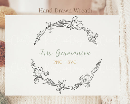 Iris Germanica Flower Botanical Half Wreath Illustration