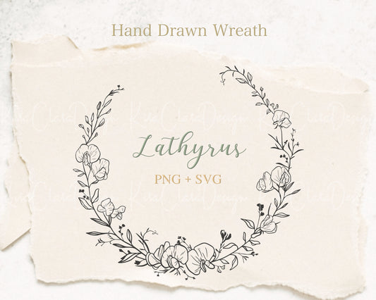 Lathyrus (Sweet Pea) Half Flower Wreath Clipart