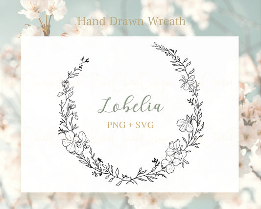 Lobelia Flower (Indian Tobacco) Botanical Wreath Clipart