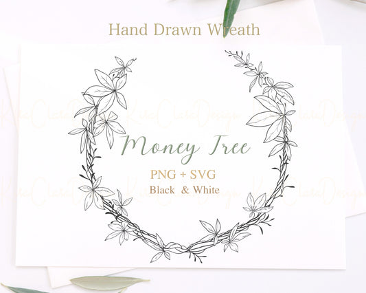 Money Tree (Guiana Chestnut) Wreath Clipart / Black & White