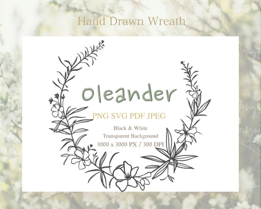 Oleander Flower (Nerium Oleander) Botanical Wreath Clipart