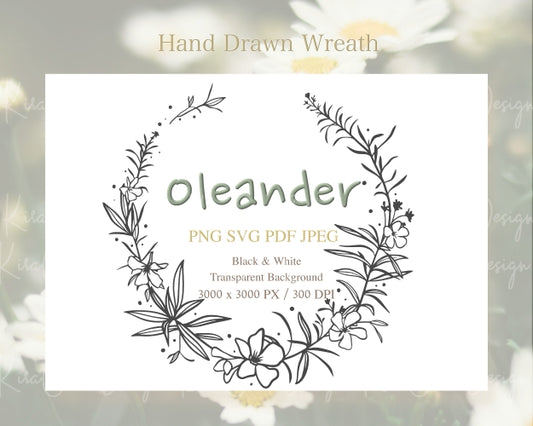 Oleander Flower (Nerium Oleander) Botanical Wreath Clipart