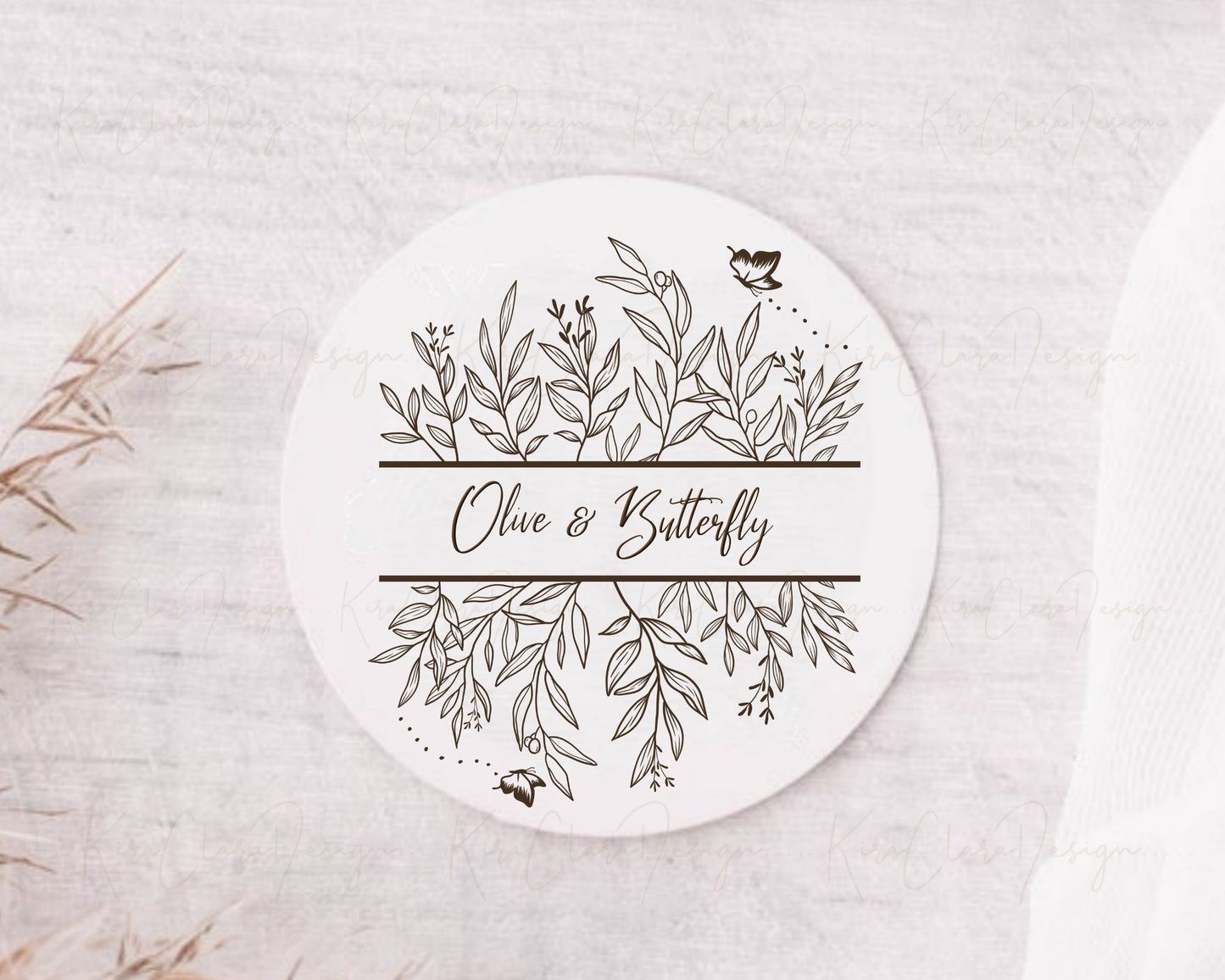 Olive Leaf & Butterfly Split Border Frame Clipart