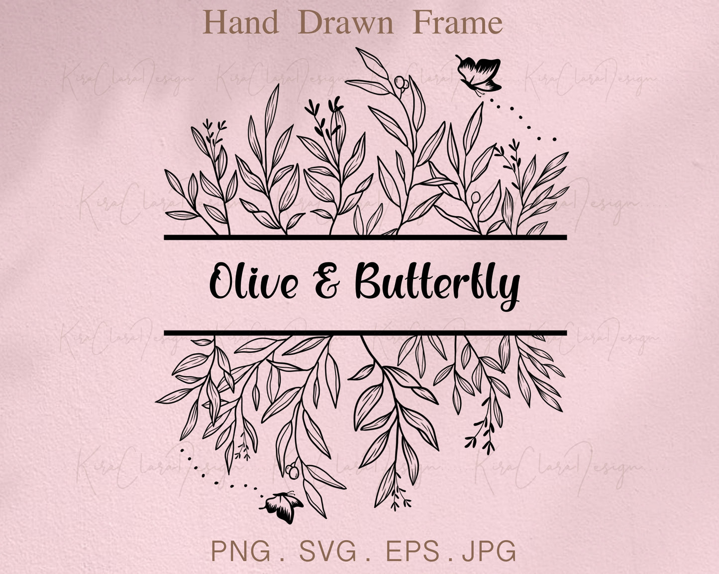 Olive Leaf & Butterfly Split Border Frame Clipart