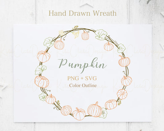 Fall Pumpkin Full Wreath Clipart / Color Outline