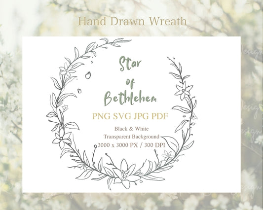 Star of Bethlehem Flower (Ornithogalum) Botanical Wreath Clipart
