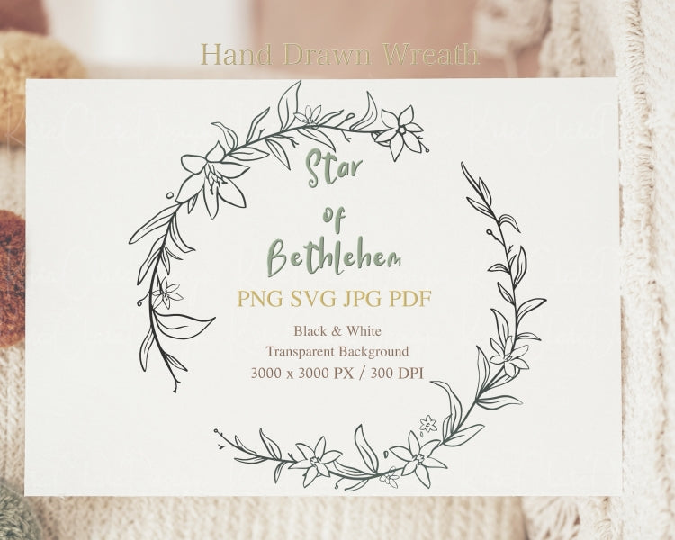 Star of Bethlehem Flower (Ornithogalum) Botanical Wreath Clipart