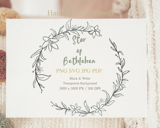 Star of Bethlehem Flower (Ornithogalum) Botanical Wreath Clipart