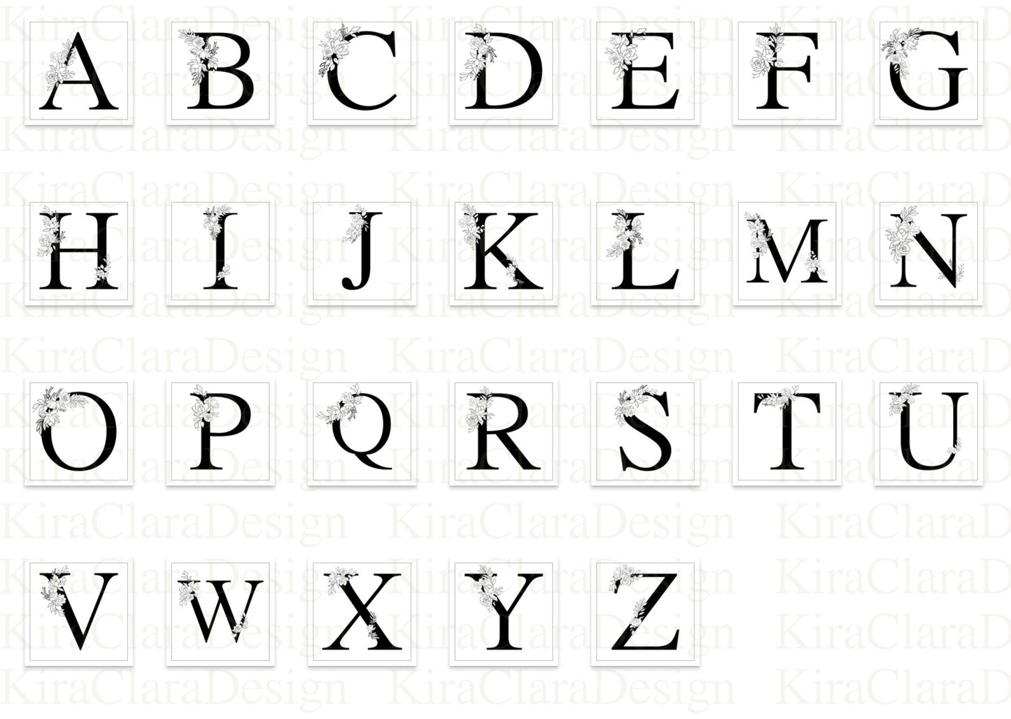 Lotus Floral Monogram Alphabet Clipart