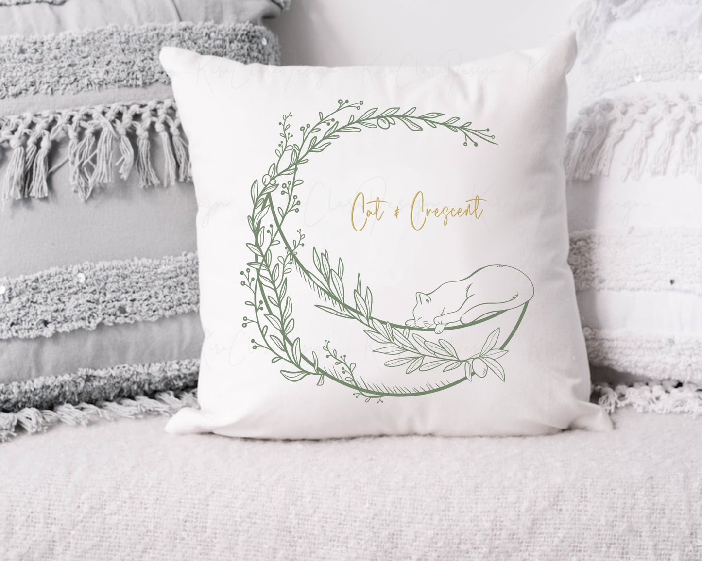 Cat & Crescent Wreath Clipart