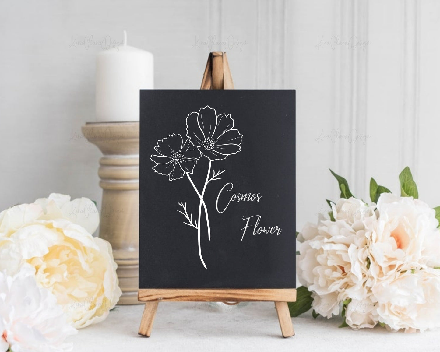 October Birth Flower Cosmos Outline Clipart Minimalist