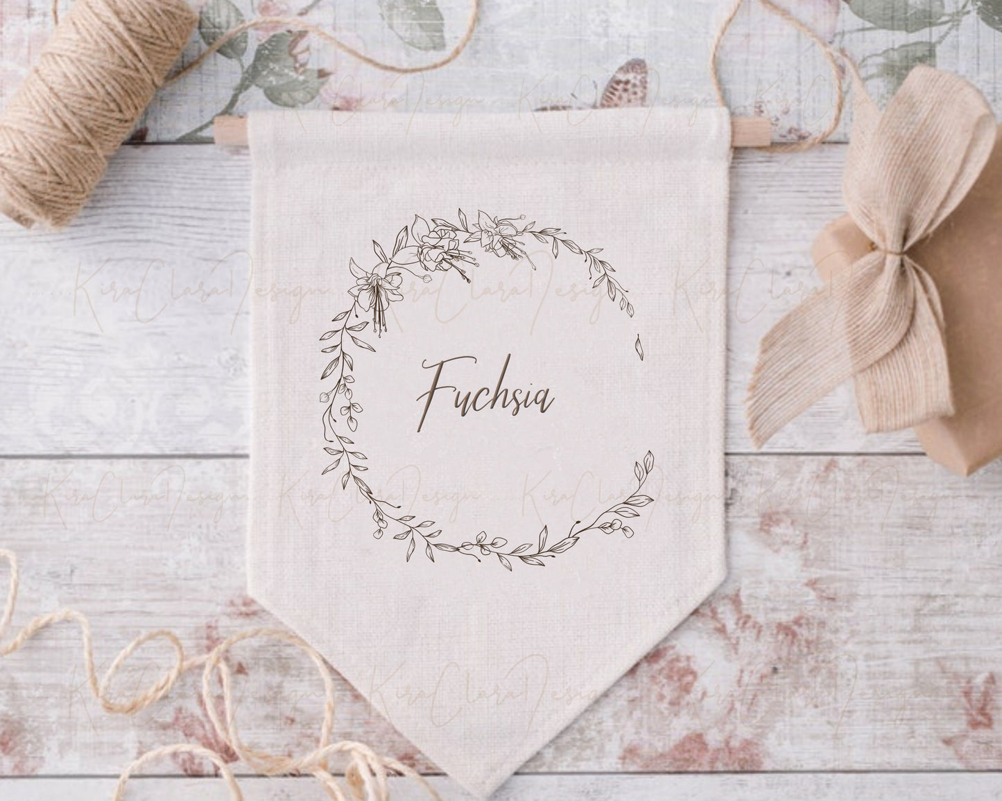 Fuchsia Flower Circle Wreath Clipart