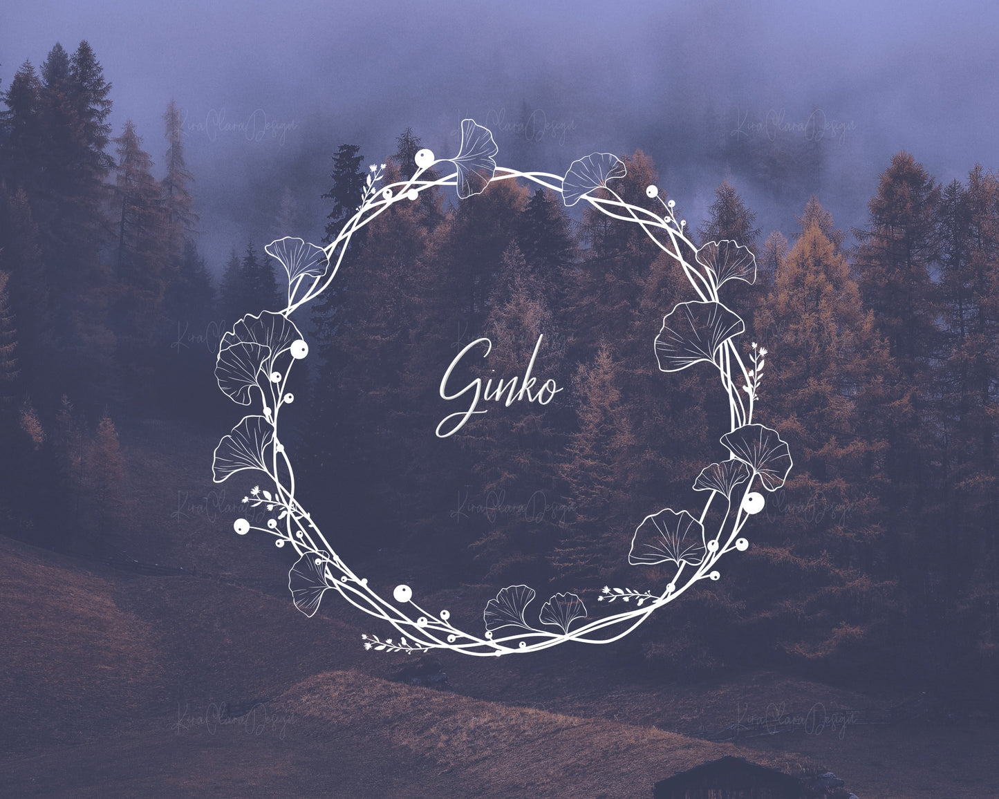 Ginko Leaf Circle Wreath Clipart