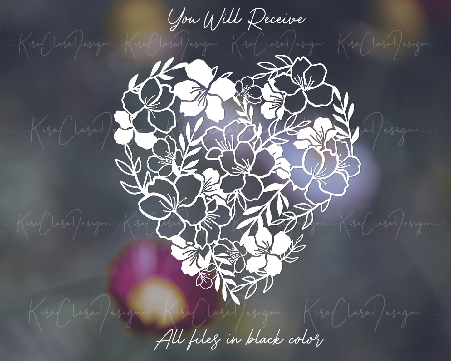 Cherry Blossom Valentine Heart Floral Pattern Clipart