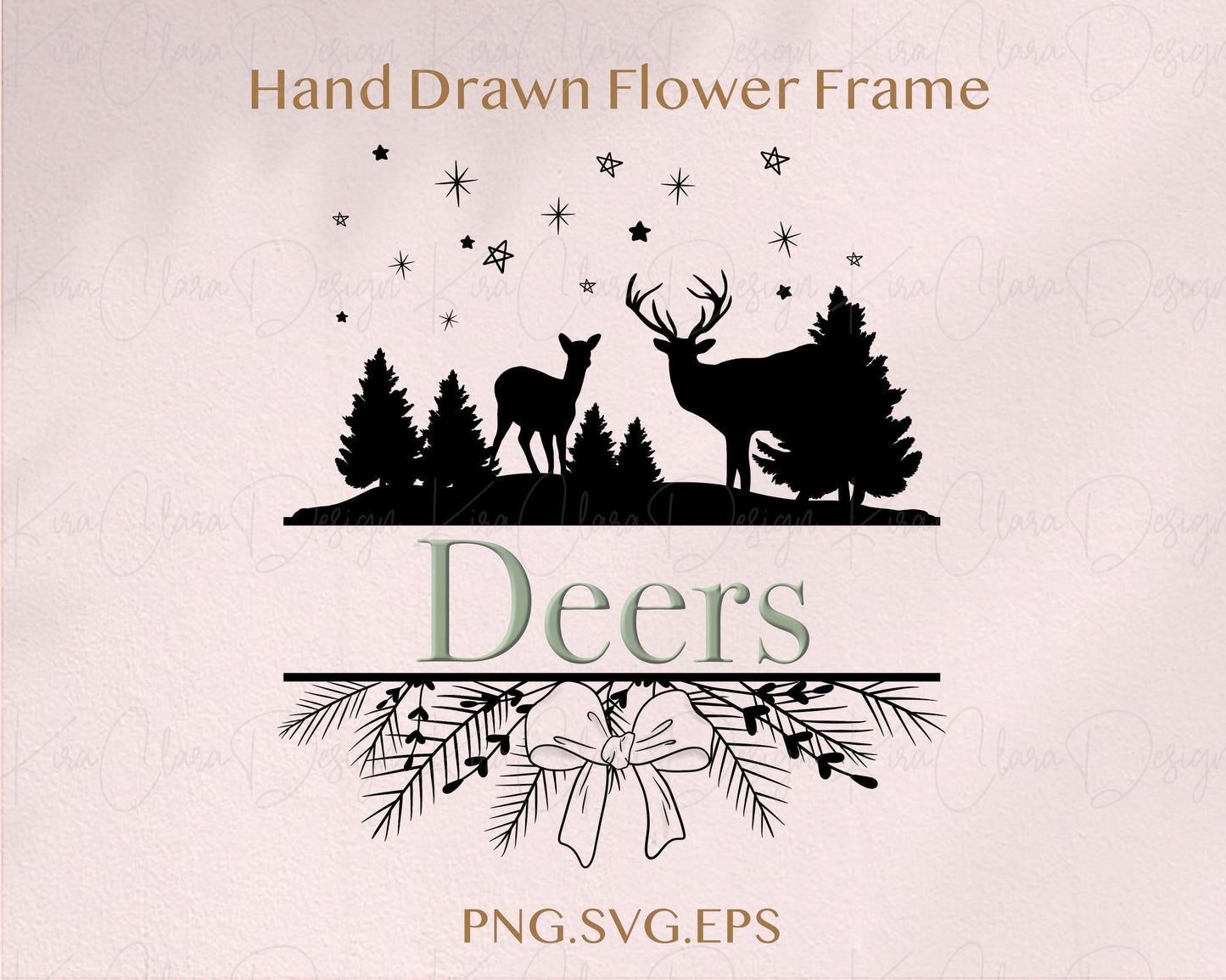 Pine Leaf & Deer Split Frame Clipart