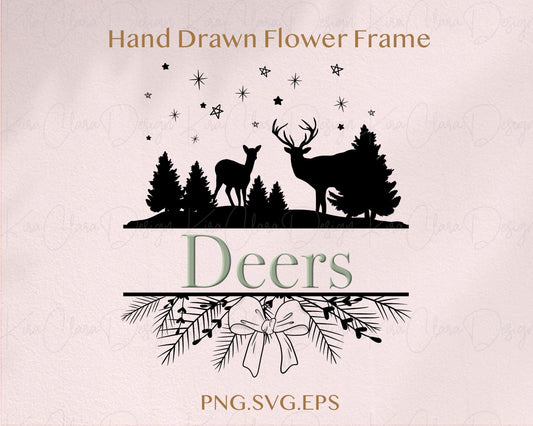 Pine Leaf & Deer Split Frame Clipart