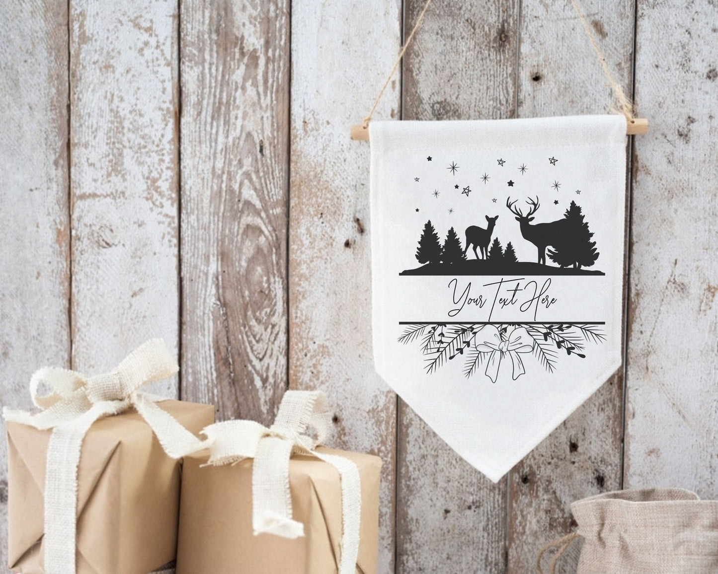 Pine Leaf & Deer Split Frame Clipart