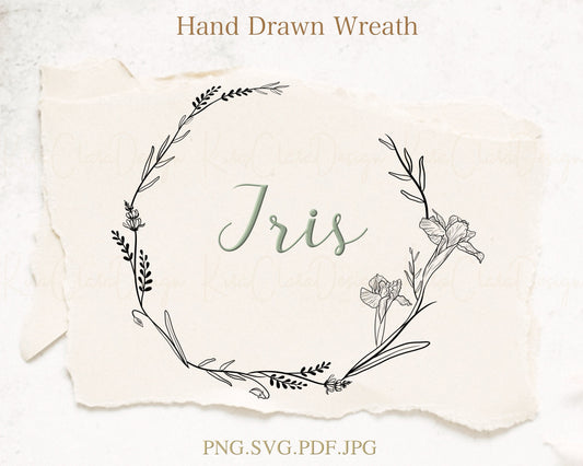 February Birth Flower Iris Circle Frame Clipart