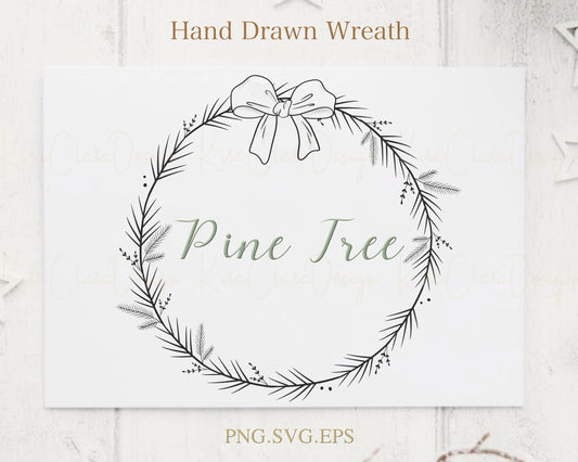 Pine Tree With Ribbon Full Wreath Clipart