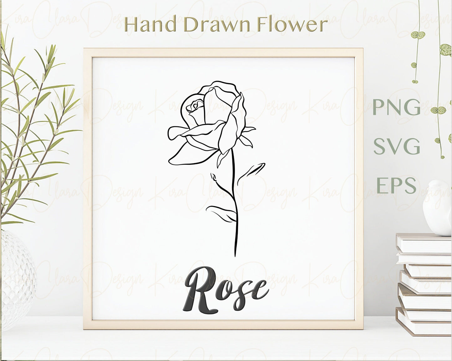 June Birth Flower Rose Outline Clipart Minimalist