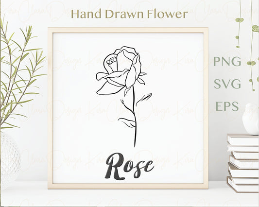 June Birth Flower Rose Outline Clipart Minimalist
