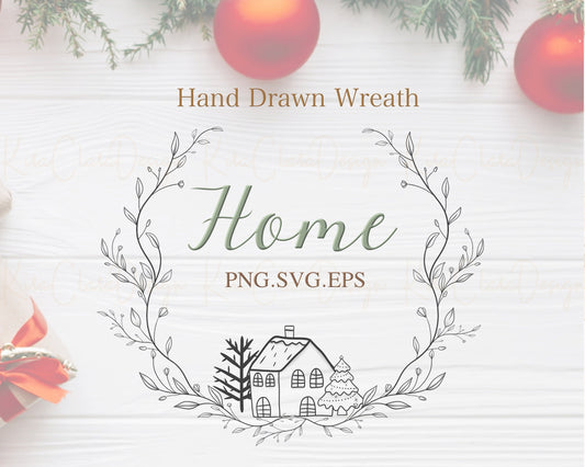 Christmas Home Circle Wreath Clipart
