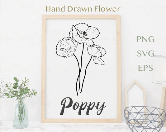 August Birth Flower Poppy Clipart SVG