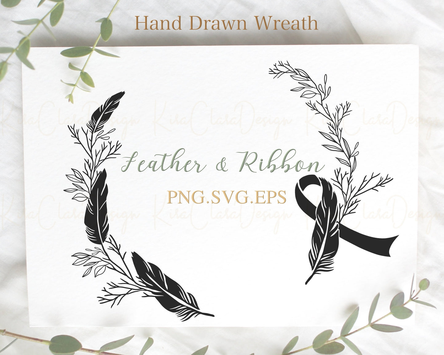 Feather Cancer Ribbon Wreath Clipart