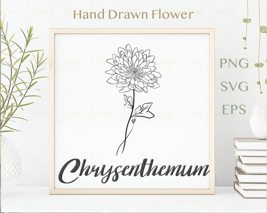 November Birth Flower Chrysenthemum Outline Clipart