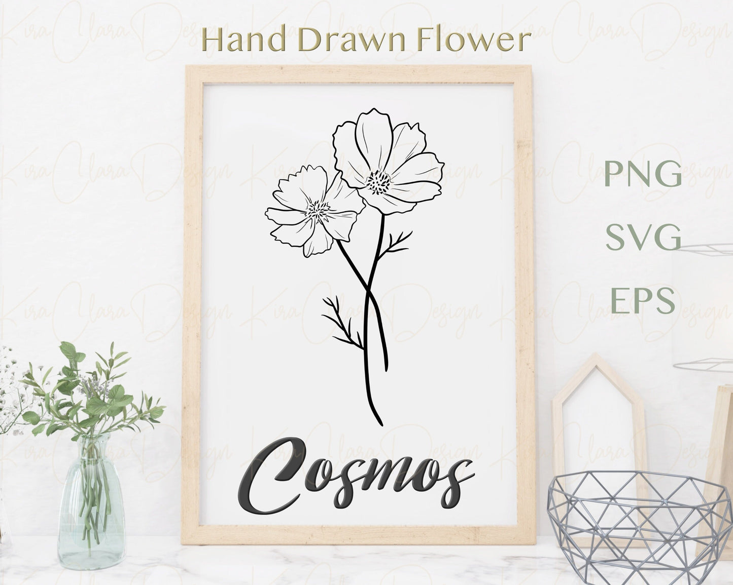 October Birth Flower Cosmos Outline Clipart Minimalist