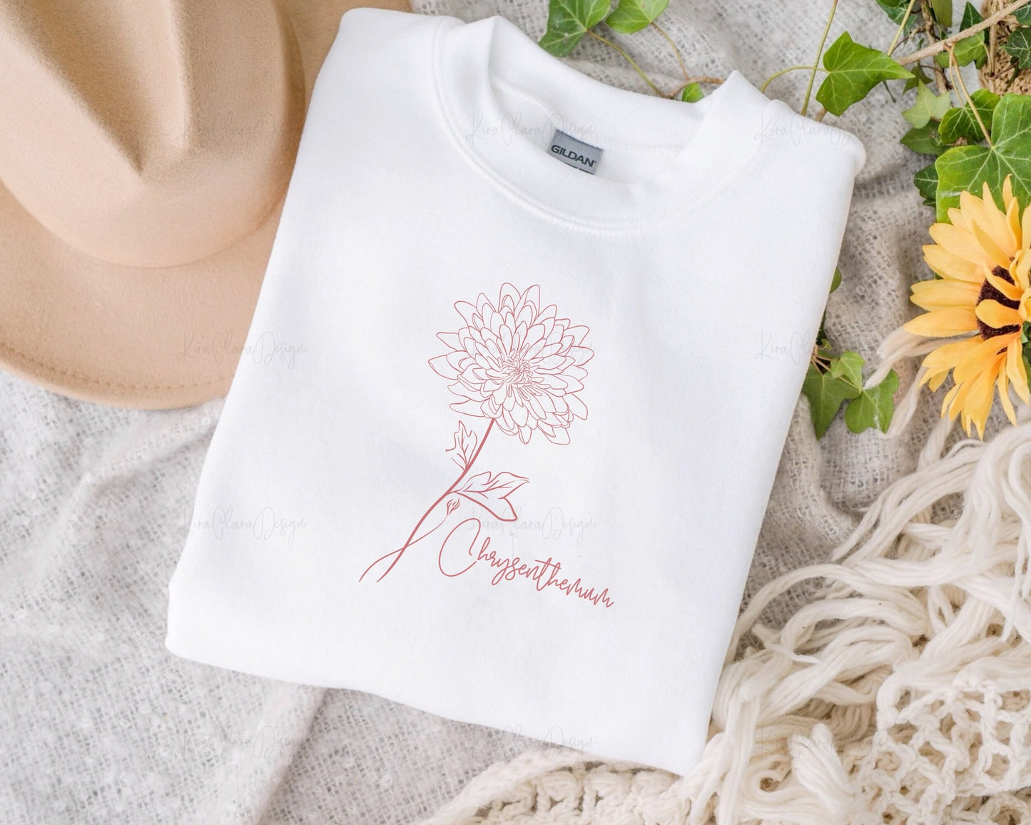 November Birth Flower Chrysenthemum Outline Clipart