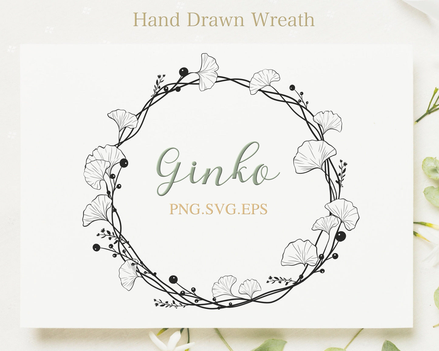 Ginko Leaf Circle Wreath Clipart