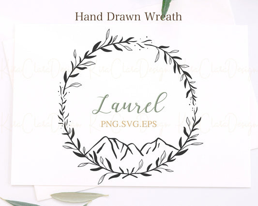 Laurel Leaf & Mountain Wreath Clipart