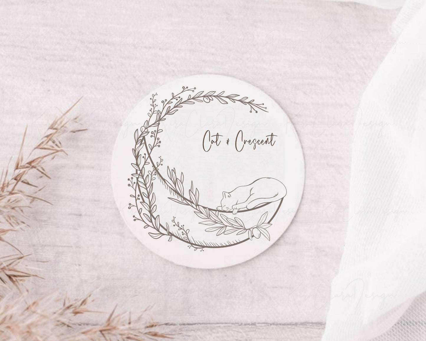 Cat & Crescent Wreath Clipart
