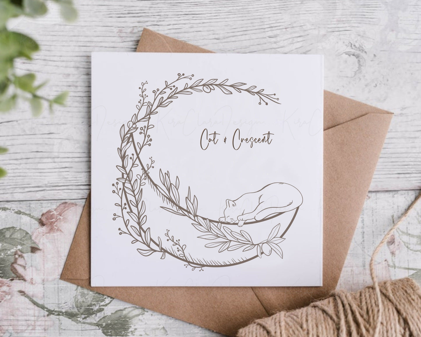 Cat & Crescent Wreath Clipart