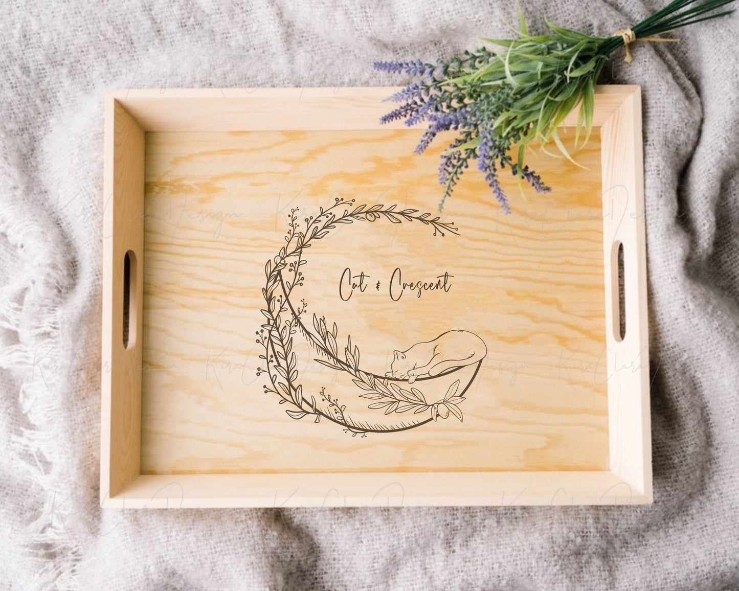 Cat & Crescent Wreath Clipart
