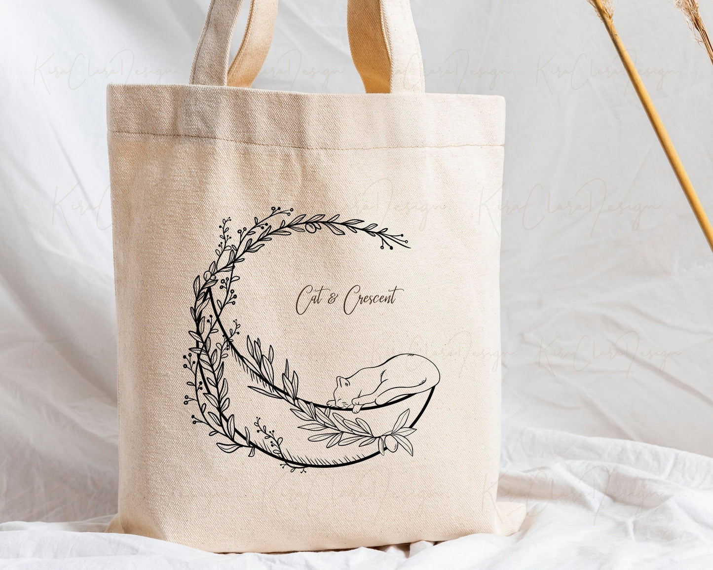 Cat & Crescent Wreath Clipart